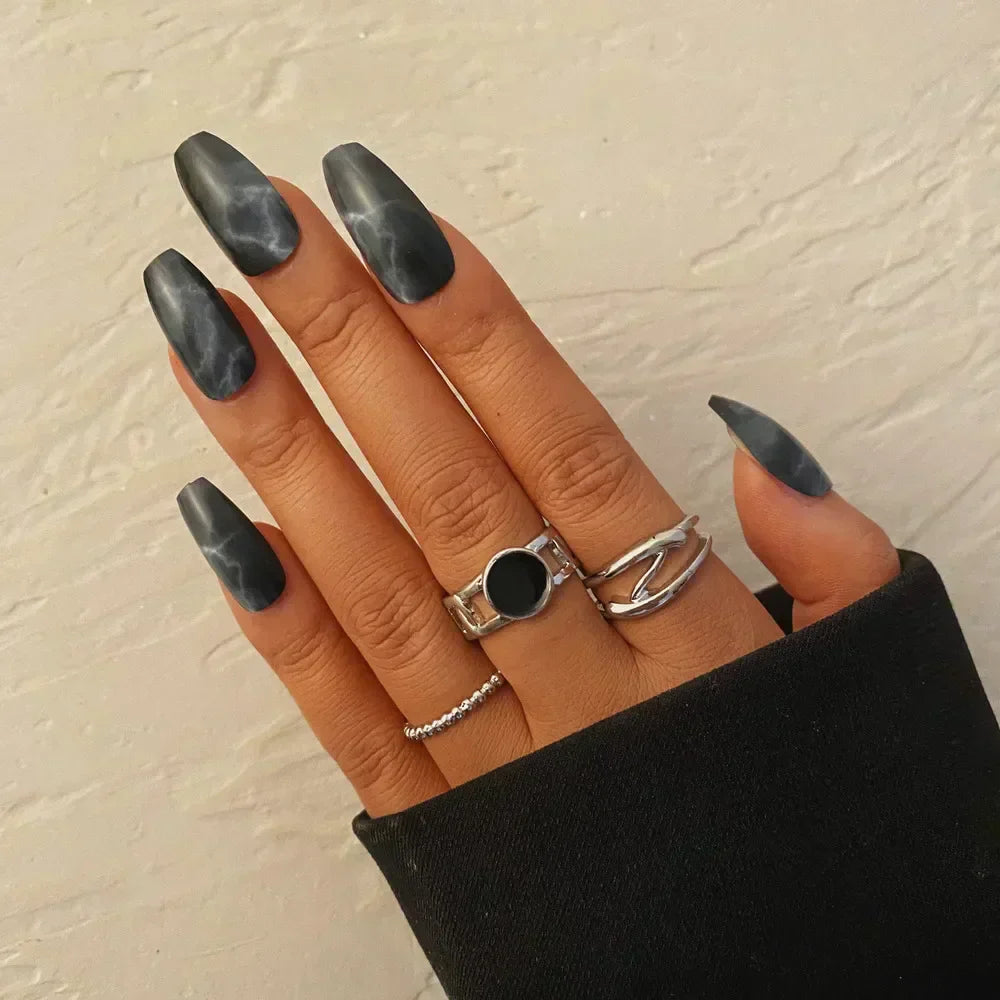 LATS Vintage Pink Roman Numerals Cool Rings Set Rock Hip Hop Twist Geometry Open Ring Fashion Ins Jewelry Gifts