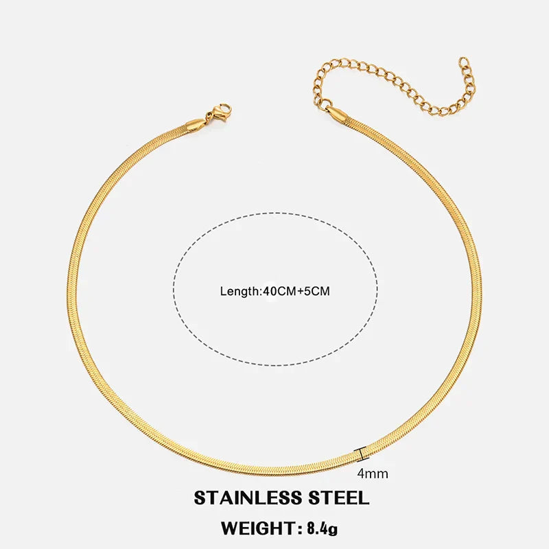 Hot Classic Unisex Flat Snake Chain Choker Necklace For Women Stainless Steel Herringbone Gold Silver Color Fashion Jewelry Gift