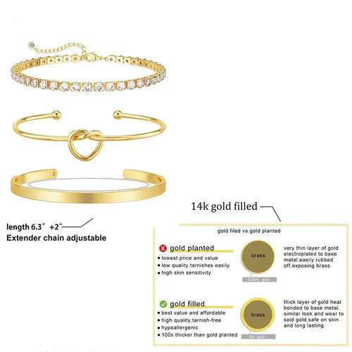 3pcs Stainless Steel Gold Plated Bracelets Adjustable Jewelry Gifts Luxury Zircon Chain Bangles Jewelry Accessories – Halskette