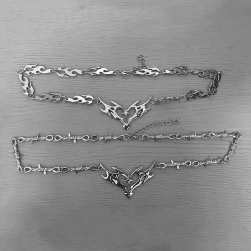 Cross Flame Heart Choker, punk jewelry, Gothic accessories, Y2k, thorns, barbed wire, hippie, Flame Heart Charm, Man – Schmuck
