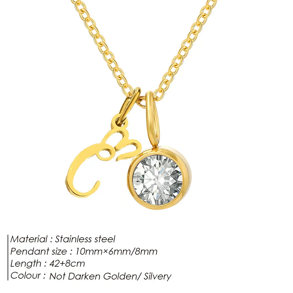 eManco Sparkling Birthstone Necklaces Uppercase Initials A-Z Pendant Stainless Steel Gold Plated Necklace Fashion 's Jewelr – Halskette