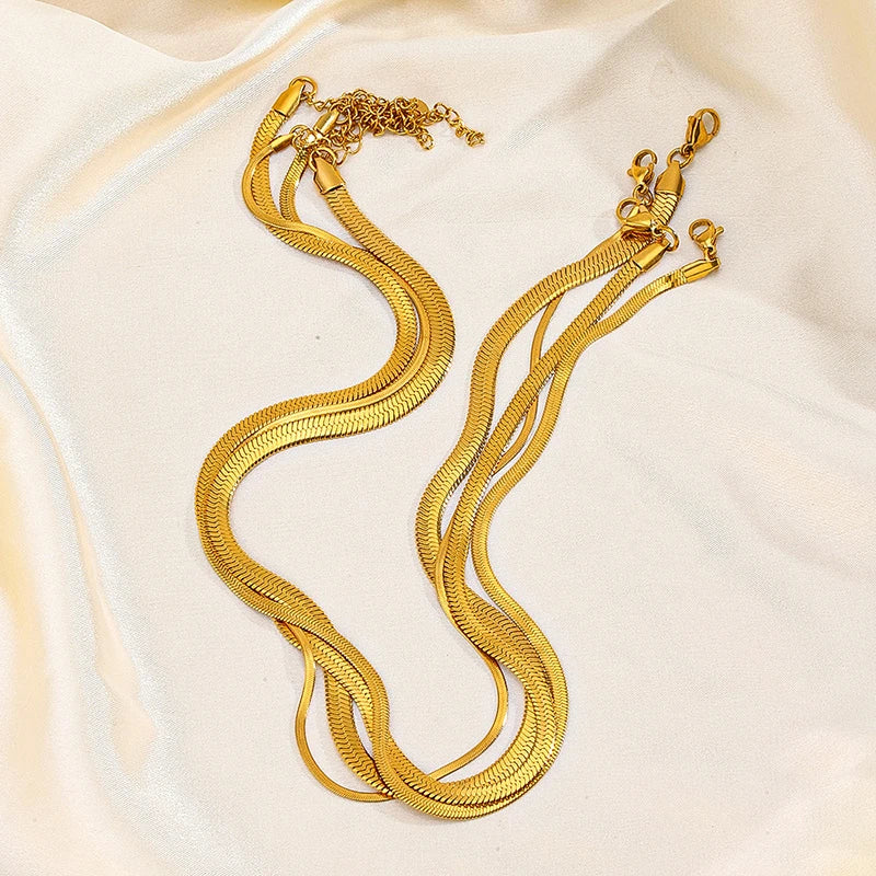 Hot Classic Unisex Flat Snake Chain Choker Necklace For Women Stainless Steel Herringbone Gold Silver Color Fashion Jewelry Gift