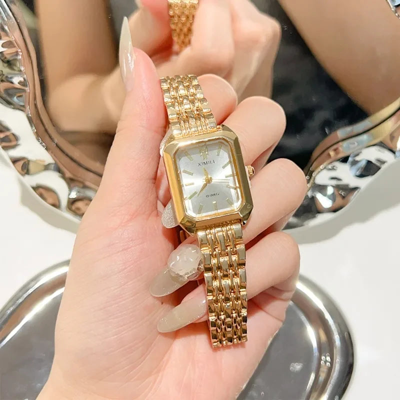 Elegante Damen-Quarzuhr mit eckigem Zifferblatt – Edelstahl Armbanduhr in Gold oder Silber
