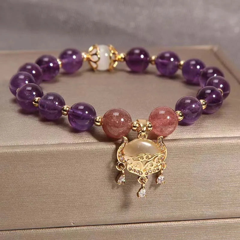 Elegantes Perlen Armband mit lila Kristallen – Damen Party Schmuck 2025