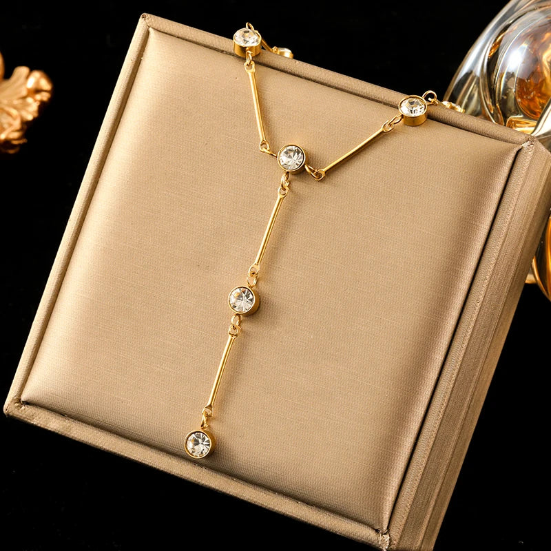 EILIECK 316L Stainless Steel Geometric Colorful Crystal Zirconia Pendant Necklace For Women Fashion Neck Chain Jewelry Gift