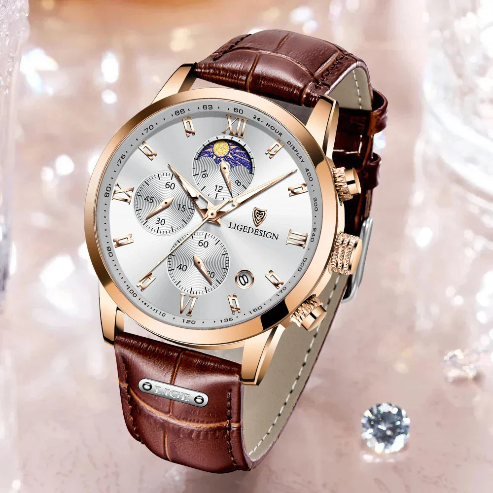 Edle Damen Armbanduhr Lederarmband Analog Quarz wasserbeständig