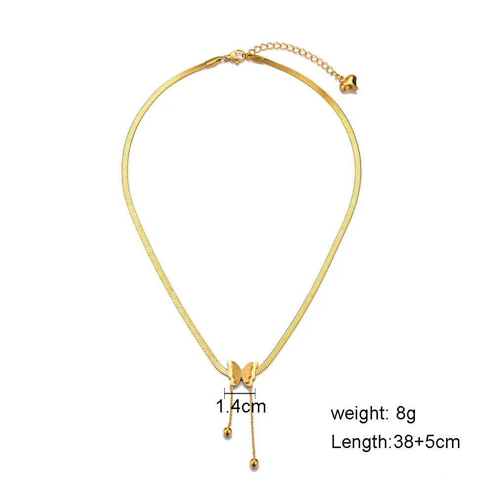 Multilayer Vintage Butterfly Necklace Gold Color 316L Stainless Steel Blade Snake Chain Charms Choker Jewelry Gift – Necklace