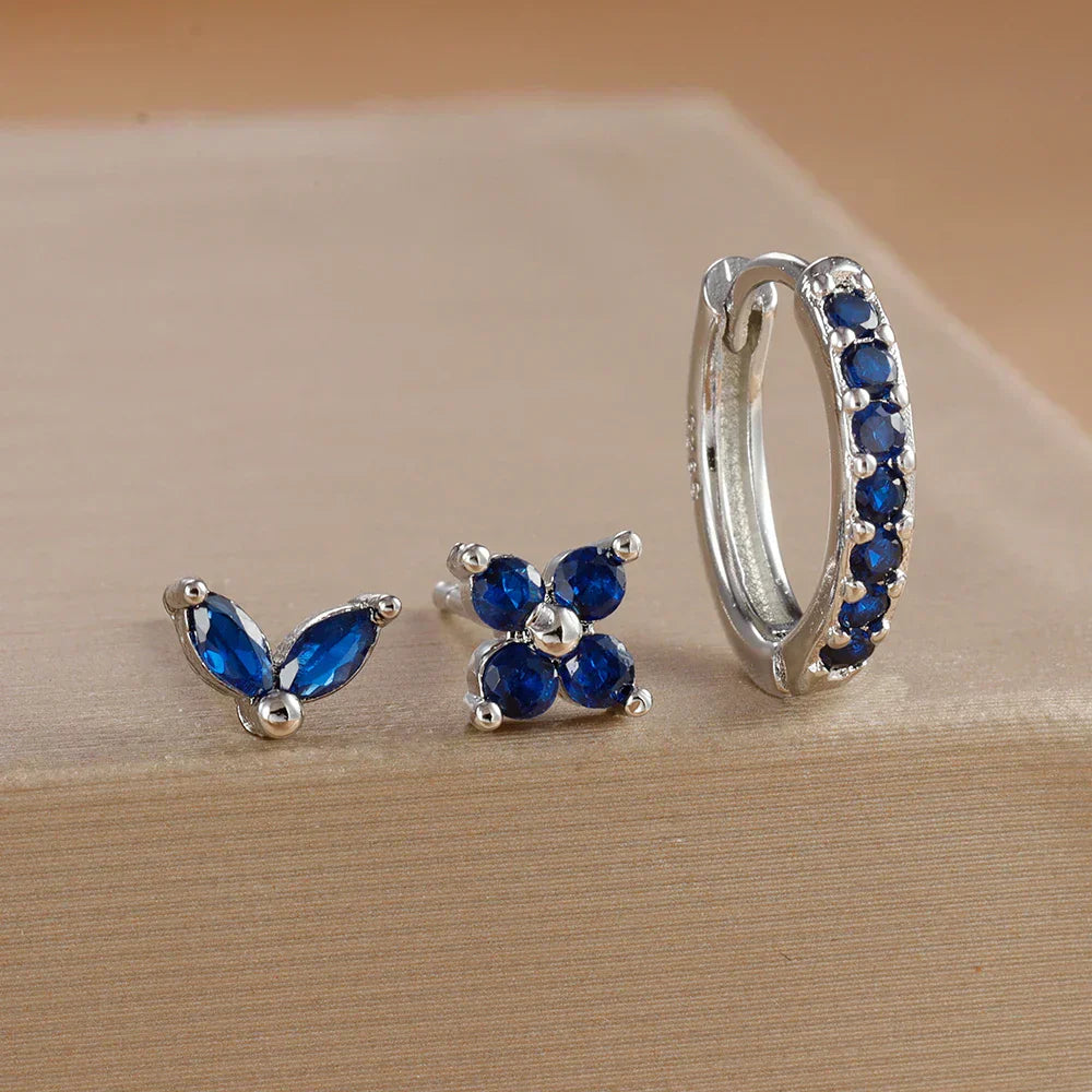 3PCS Stainless Steel Gold Color Circle Hoop Earrings Set Simple Zircon Flower Stud Earring Cartilage Piercing Jewelry
