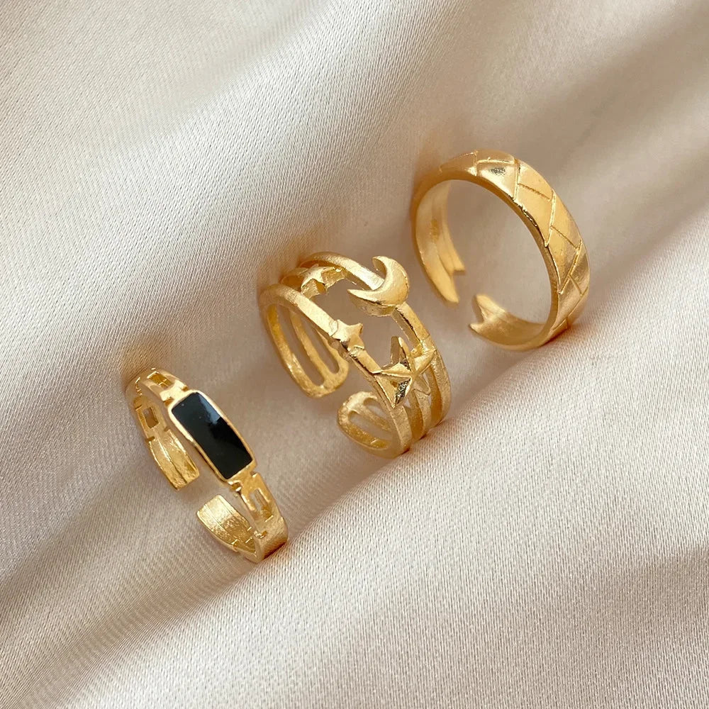 LATS Vintage Pink Roman Numerals Cool Rings Set Rock Hip Hop Twist Geometry Open Ring Fashion Ins Jewelry Gifts