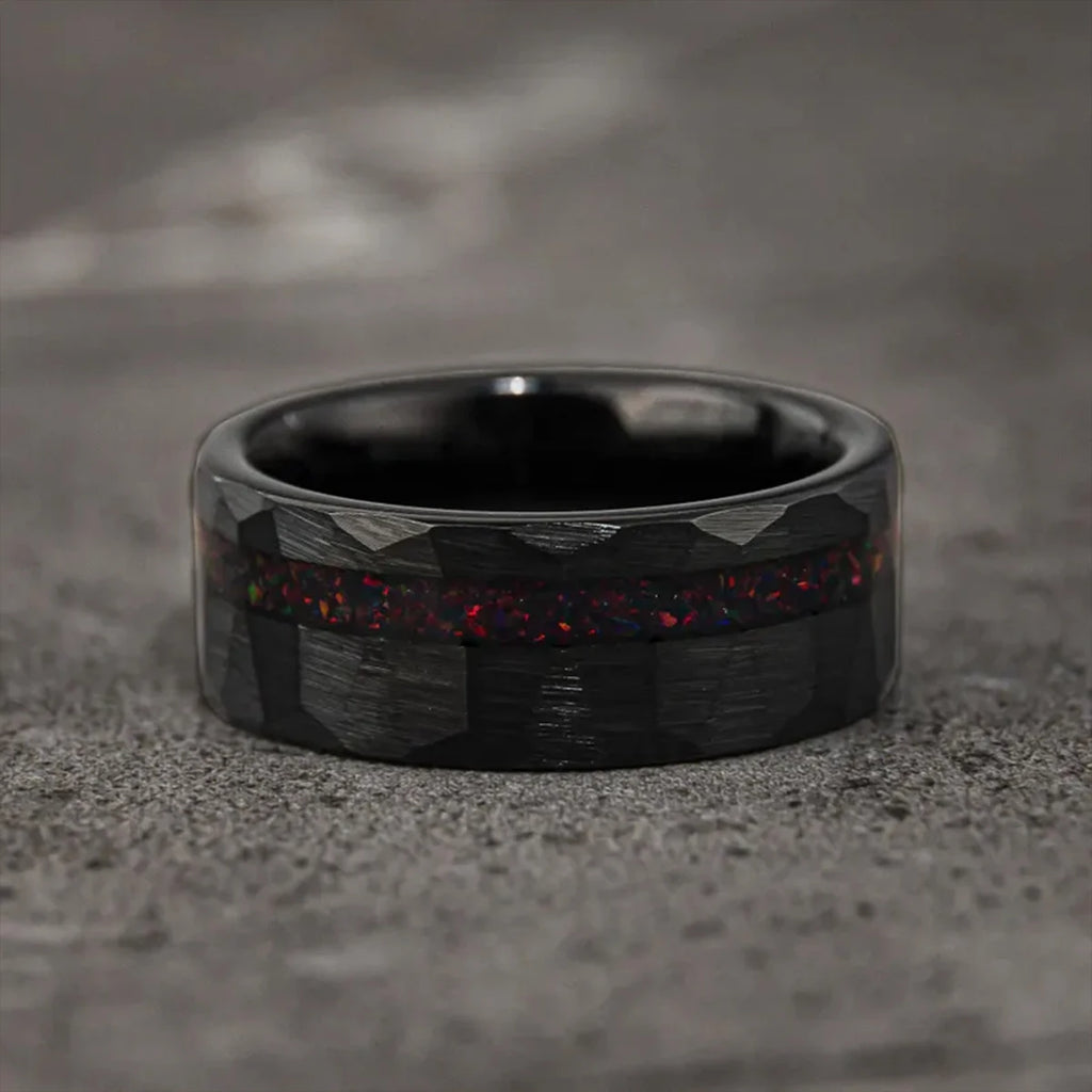 Black Tungsten carbide rings for man fashion jewelry Men's wedding bands Inlaid red opal engagement rings fine gifts anillos