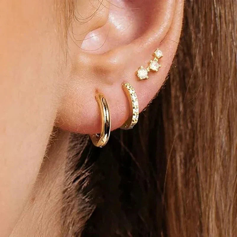 3Pcs Double Crystal Tragus Earring Floral Set Cartilage Helix Stud Earrings Bulk Lobe Hoop Earing Lot Fashion Jewelry Gift