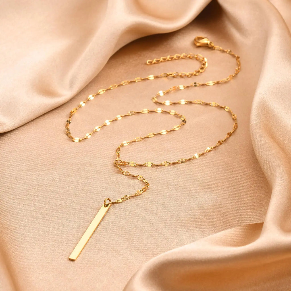 Y Lariat Necklace with Bar Pendant, Stainless Steel Long Chain, Women's Trendy Necklaces