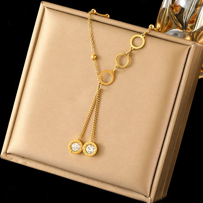 EILIECK 316L Stainless Steel Geometric Colorful Crystal Zirconia Pendant Necklace For Women Fashion Neck Chain Jewelry Gift