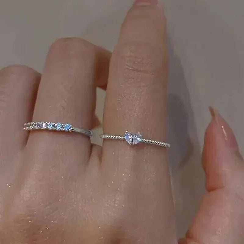 2pcs/set Gold Color Heart Zircon Rings Set Girls Adjustable Minimalism Luxury Twist Ring Fashion Jewelry Wedding Gifts