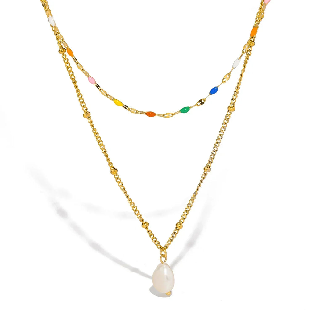 UHBINYCA Double-layer Layered Necklace for Women, Stainless Steel Chain Pearl Charm Pendant Necklace for Daily Jewelry