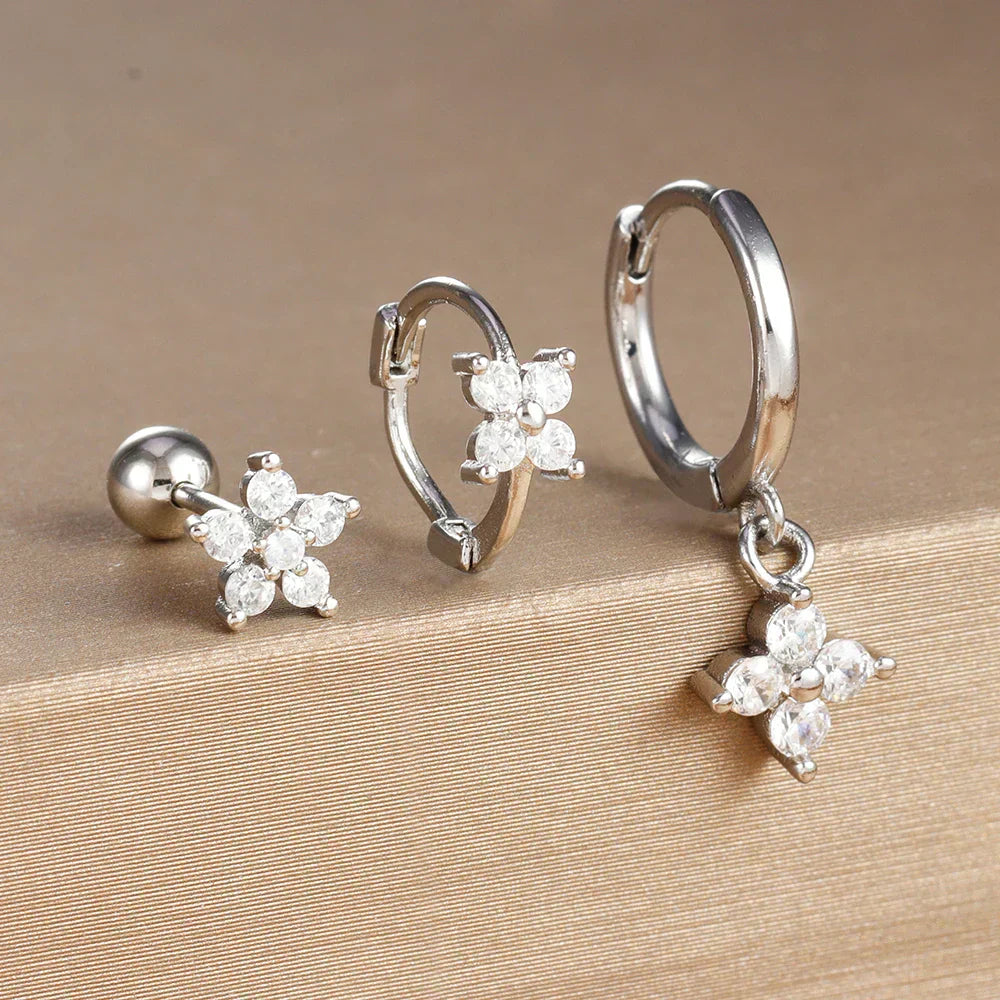 10 Styles Stainless Steel Piercing Earrings Set Geometry Colorful Zircon Huggie Hoop Earring Aesthetic Jewelry