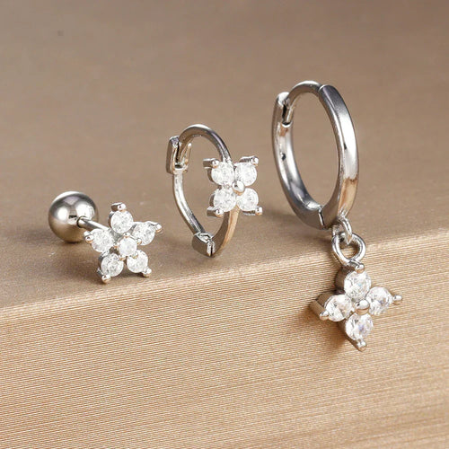 10 Styles Stainless Steel Piercing Earrings Set Geometry Colorful Zircon Huggie Hoop Earring Aesthetic Jewelry