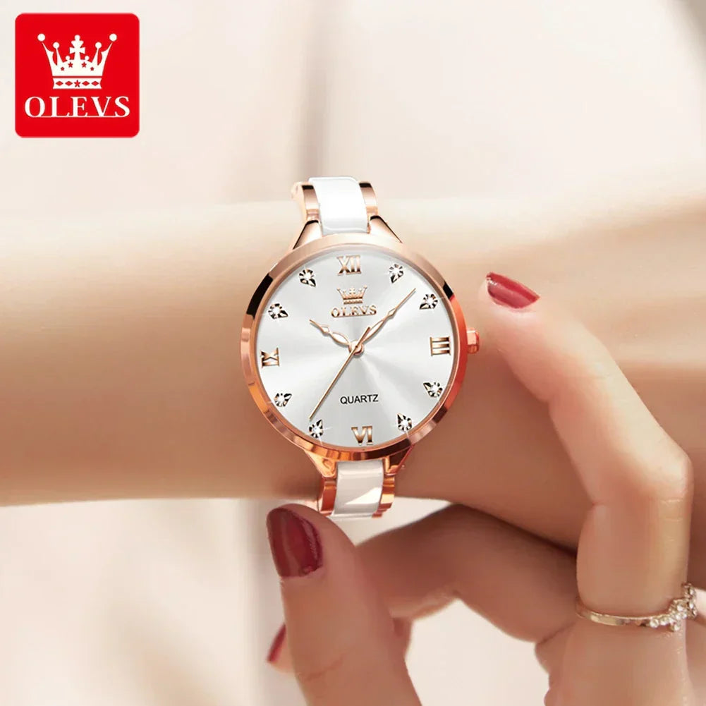 Olevs 5872 Women's Quartz Watch – Elegant Ceramic Wristwatch, Waterproof, Japanese Movement