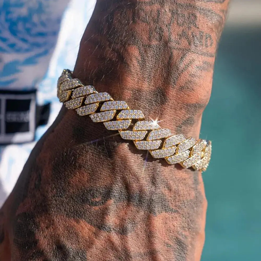 14MM Iced Prong Link Cuban Chain Bracelets Full Rhinestones Chunky Miami Cuban Bracelet Punk Hip Hop Jewelry Gift – Halskette