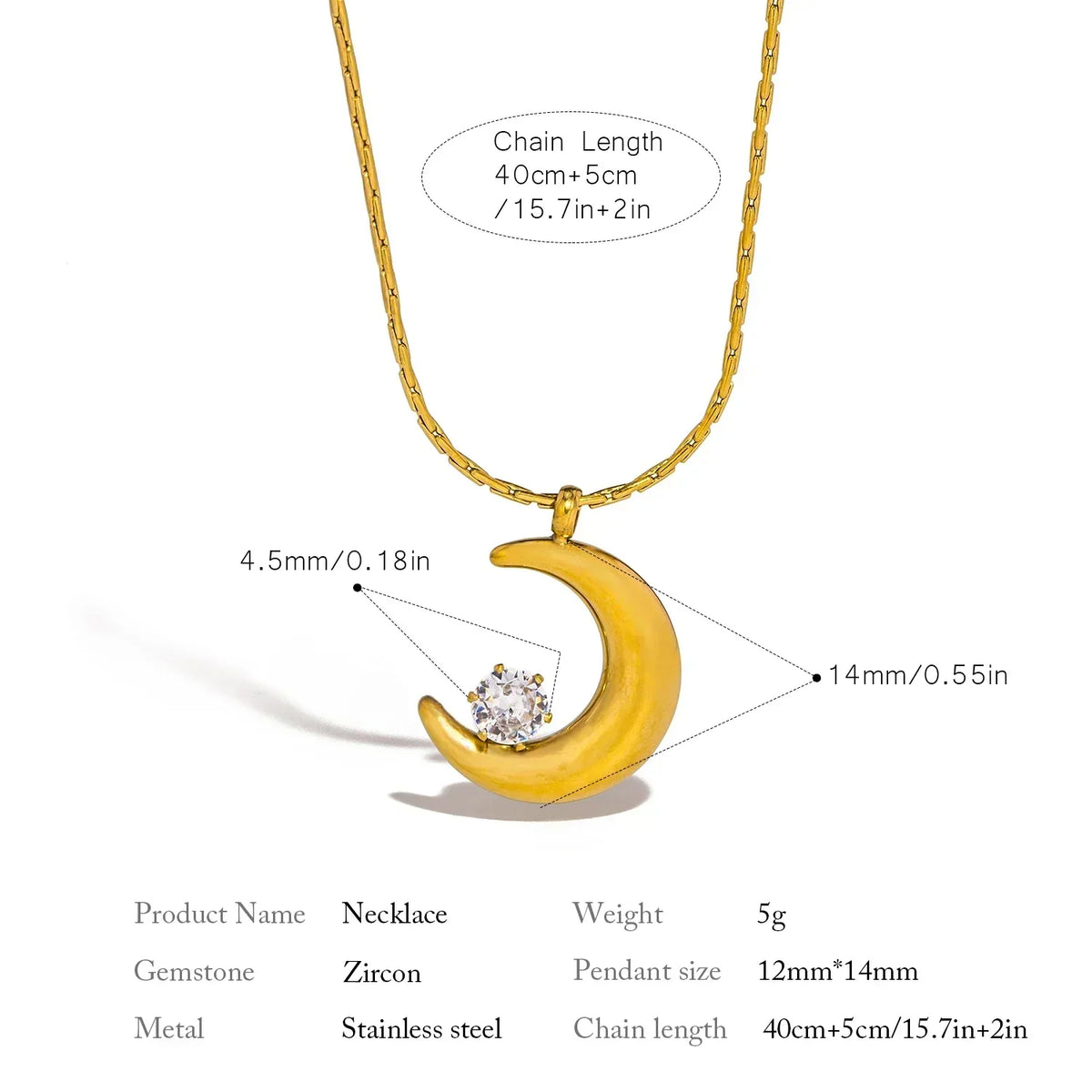 UHBINYCA Personality Geometric Moon Sparkling Zirconia Necklace Trendy Crescent Pendant Jewelry Women Vacation Choker Gifts