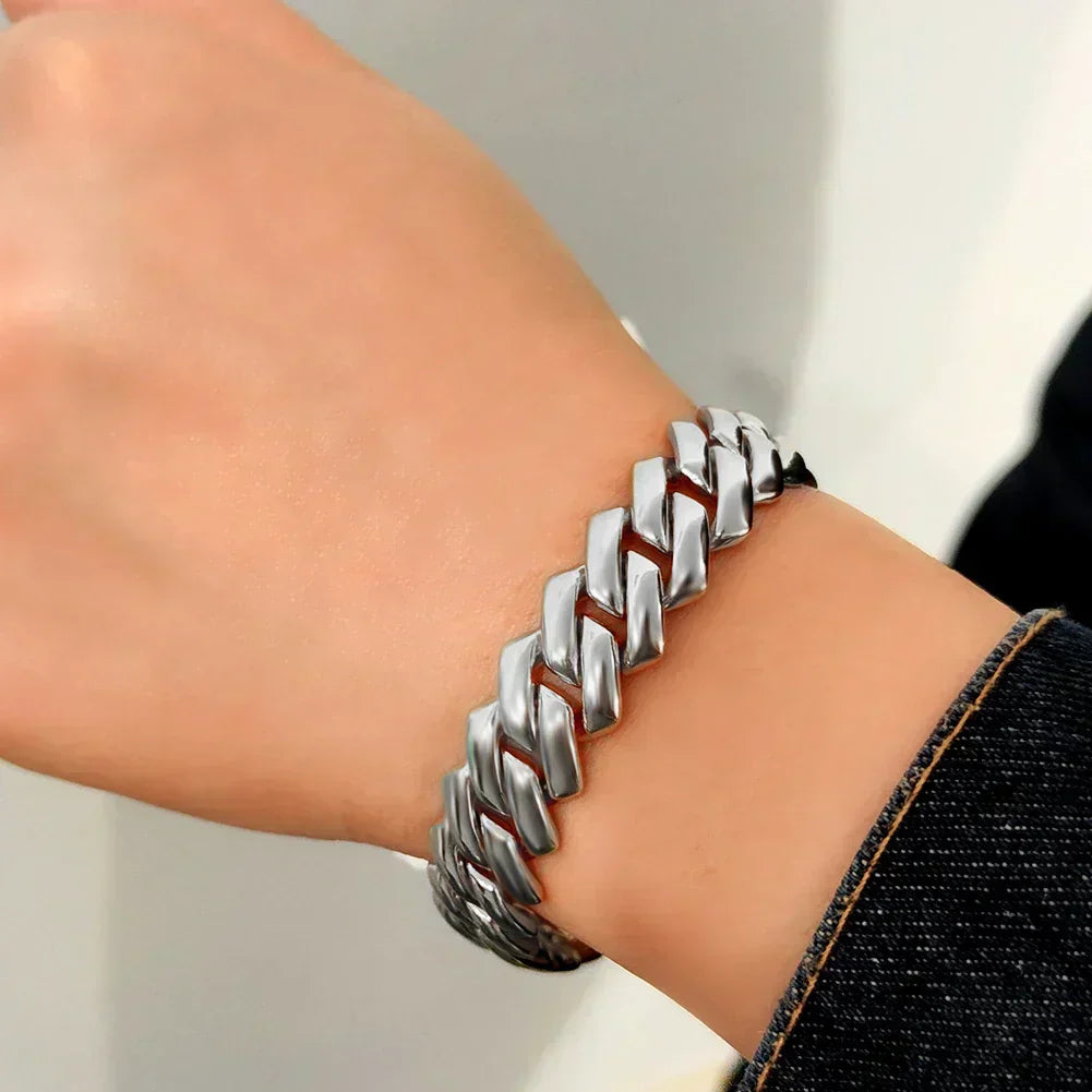14MM Iced Prong Link Cuban Chain Bracelets Full Rhinestones Chunky Miami Cuban Bracelet Punk Hip Hop Jewelry Gift – Halskette