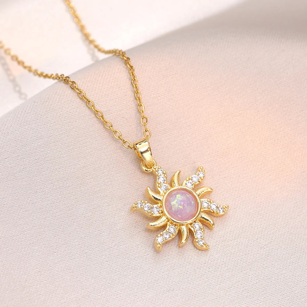 Sun Necklace, Woman Jewelry ,Fashion Wedding Party Accessories Gold Plated, Opal Sun Pendant ,Rapunzel Choker, Gift