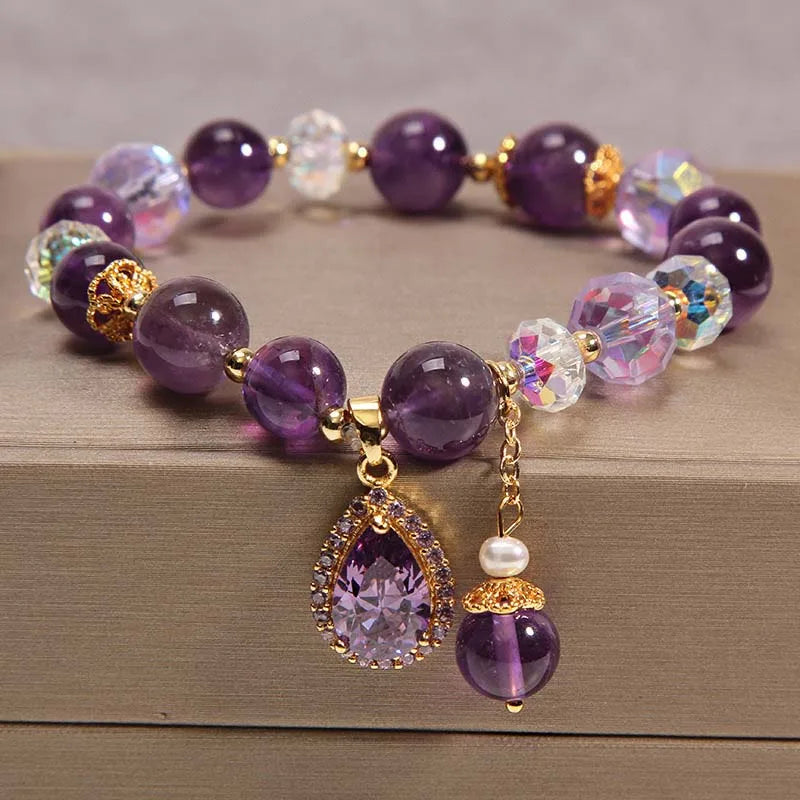 Elegantes Perlen Armband mit lila Kristallen – Damen Party Schmuck 2025
