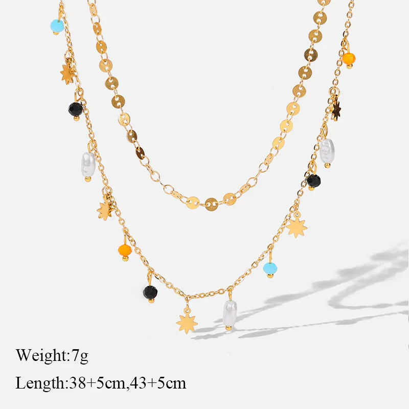 EILIECK 316L Stainless Steel Geometric Colorful Crystal Zirconia Pendant Necklace For Women Fashion Neck Chain Jewelry Gift