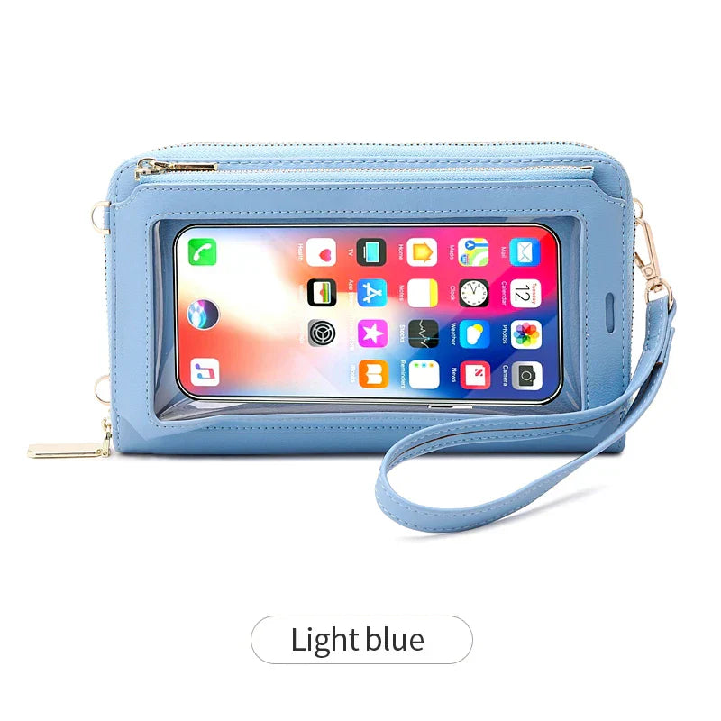 Compact faux leather crossbody bag with zipper with