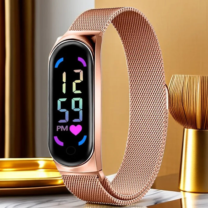 POPLOV Damen Digitaluhr mit LED-Touchscreen – Elegante Uhr mit Magnetarmband, wasserdicht & modern