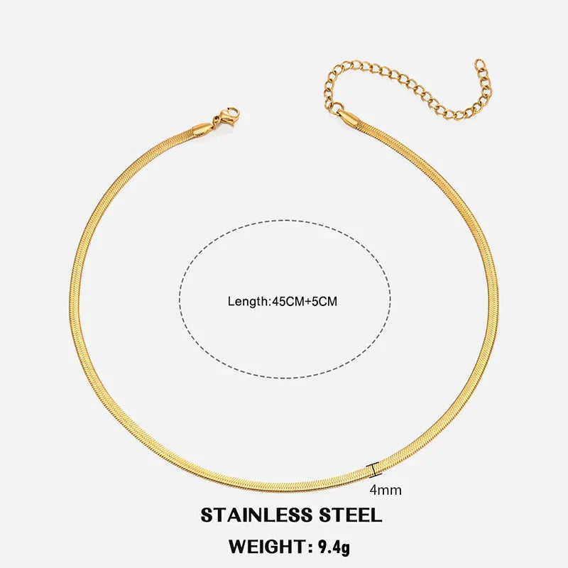 Hot Classic Unisex Flat Snake Chain Choker Necklace For Women Stainless Steel Herringbone Gold Silver Color Fashion Jewelry Gift