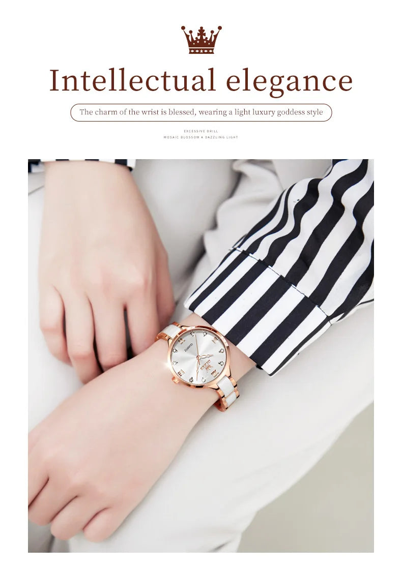 Olevs 5872 Women's Quartz Watch – Elegant Ceramic Wristwatch, Waterproof, Japanese Movement