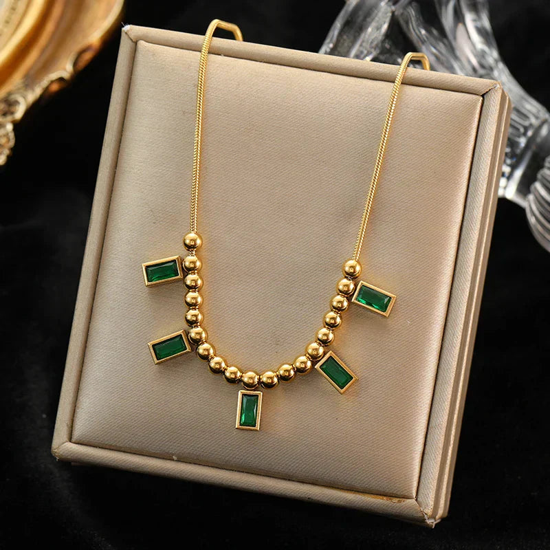 EILIECK 316L Stainless Steel Geometric Colorful Crystal Zirconia Pendant Necklace For Women Fashion Neck Chain Jewelry Gift