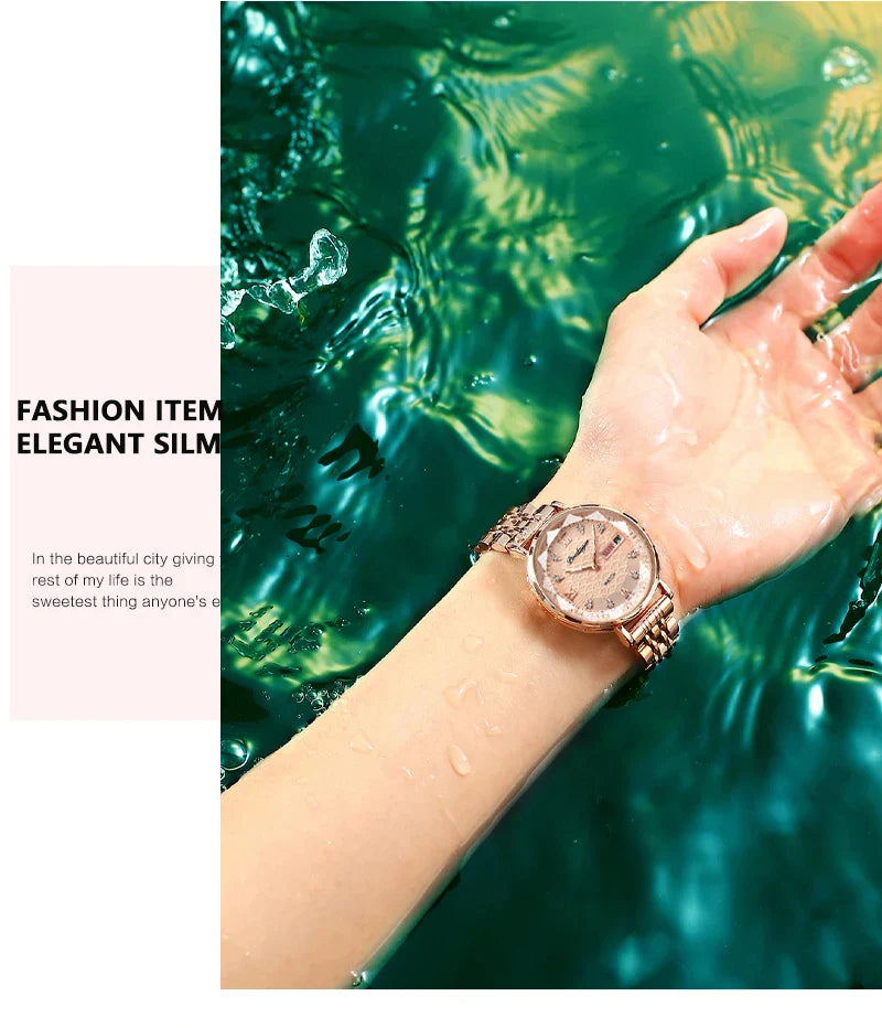 Klassische Damen Armbanduhr Edelstahl Analog Quarz wasserbeständig