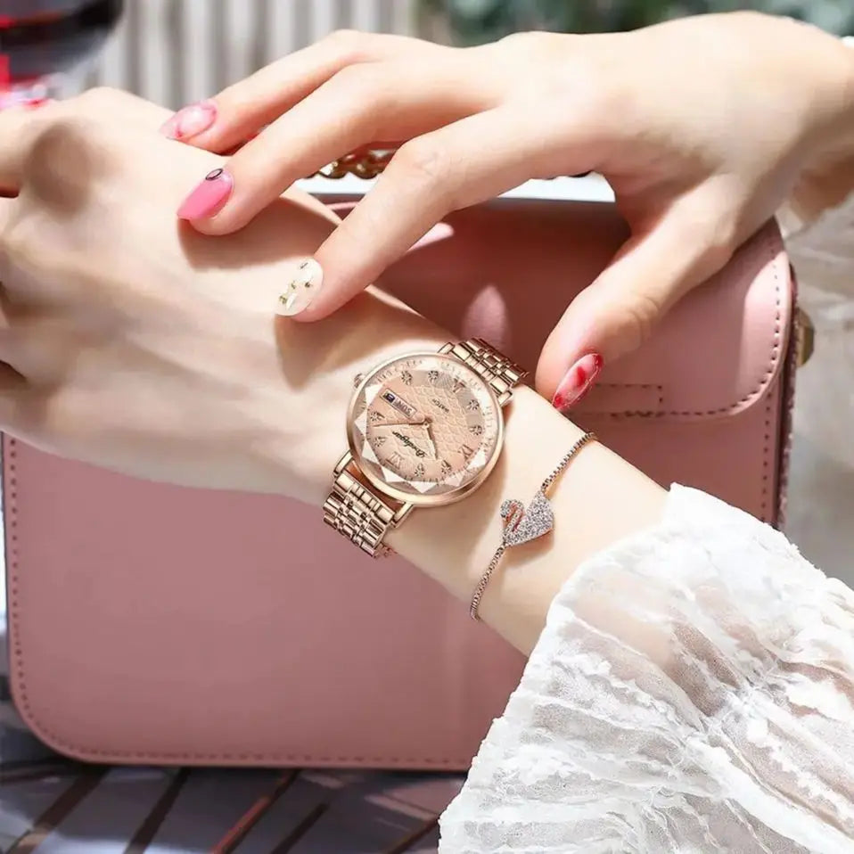 Klassische Damen Armbanduhr Edelstahl Analog Quarz wasserbeständig