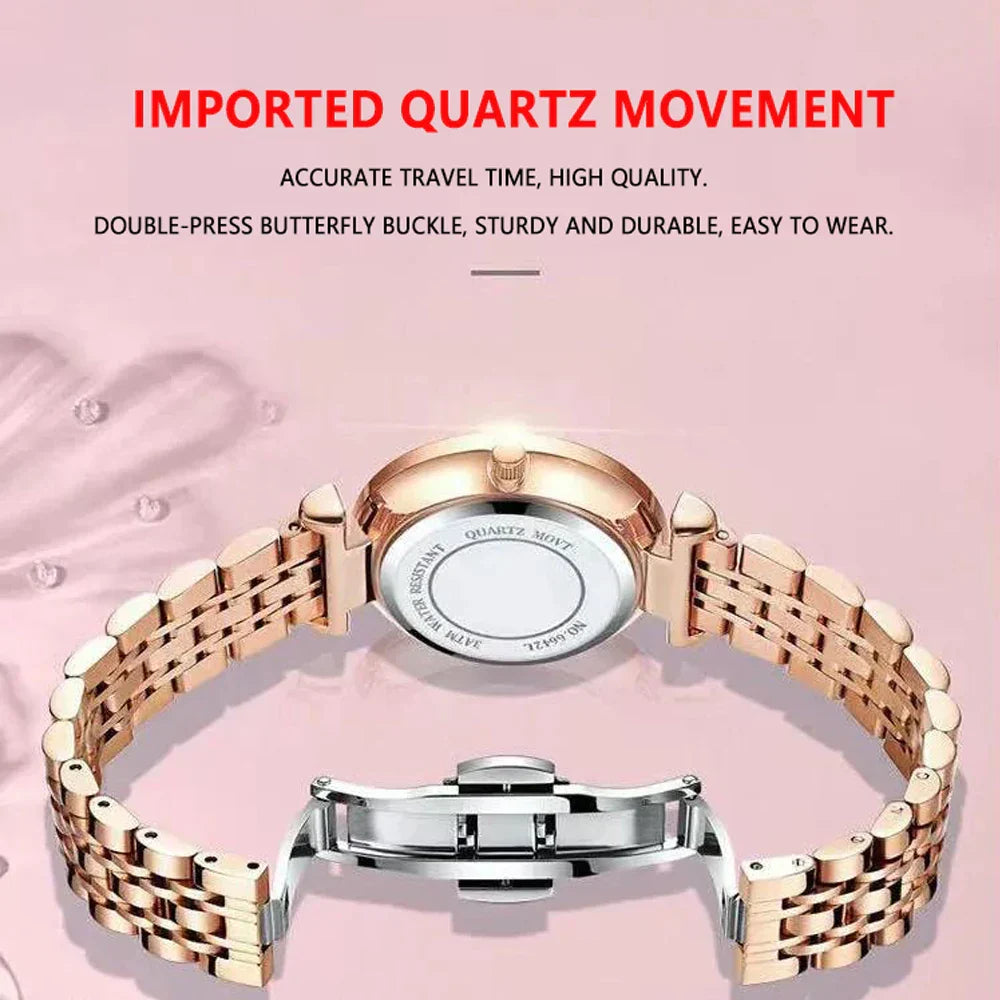 Klassische Damen Armbanduhr Edelstahl Analog Quarz wasserbeständig