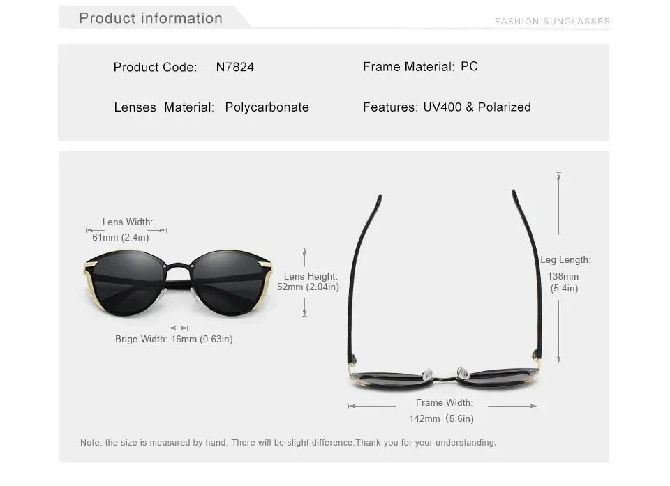 Minimalistische Sonnenbrille Cat-Eye PC polarisiert UV400 Spiegelglas