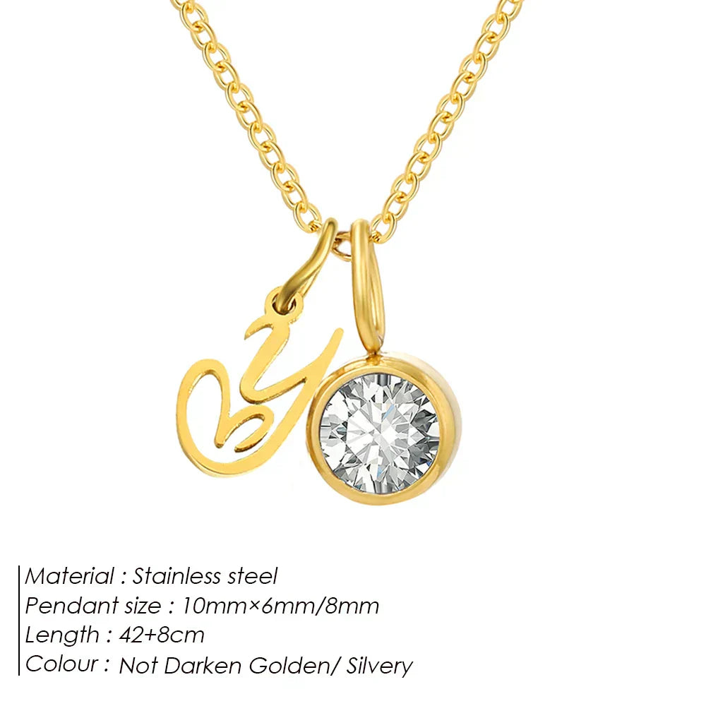 eManco Sparkling Birthstone Necklaces Uppercase Initials A-Z Pendant Stainless Steel Gold Plated Necklace Fashion 's Jewelr – Halskette