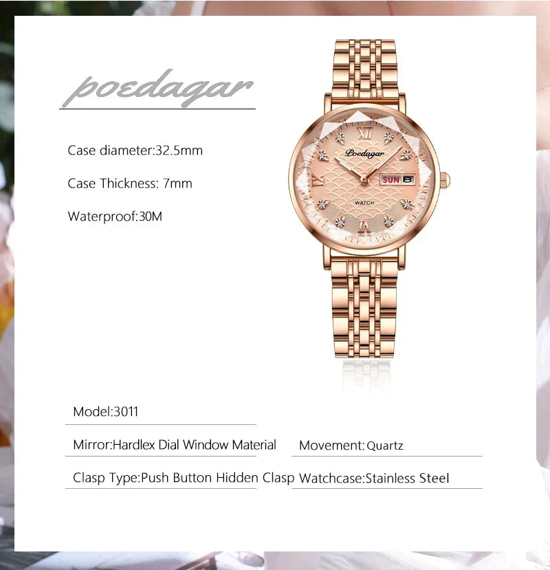 Klassische Damen Armbanduhr Edelstahl Analog Quarz wasserbeständig