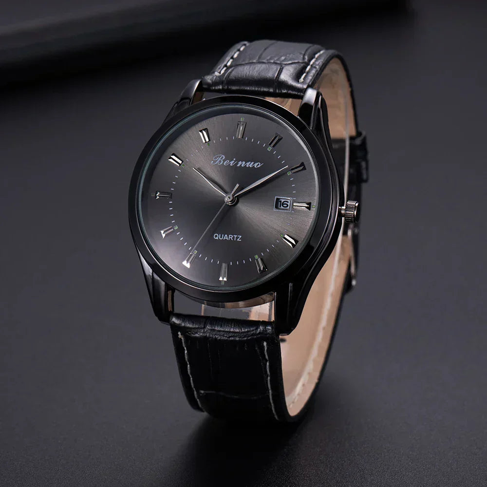 Herren Business Quarzuhr – Elegante Lederarmbanduhr, stoßfest & wasserdicht