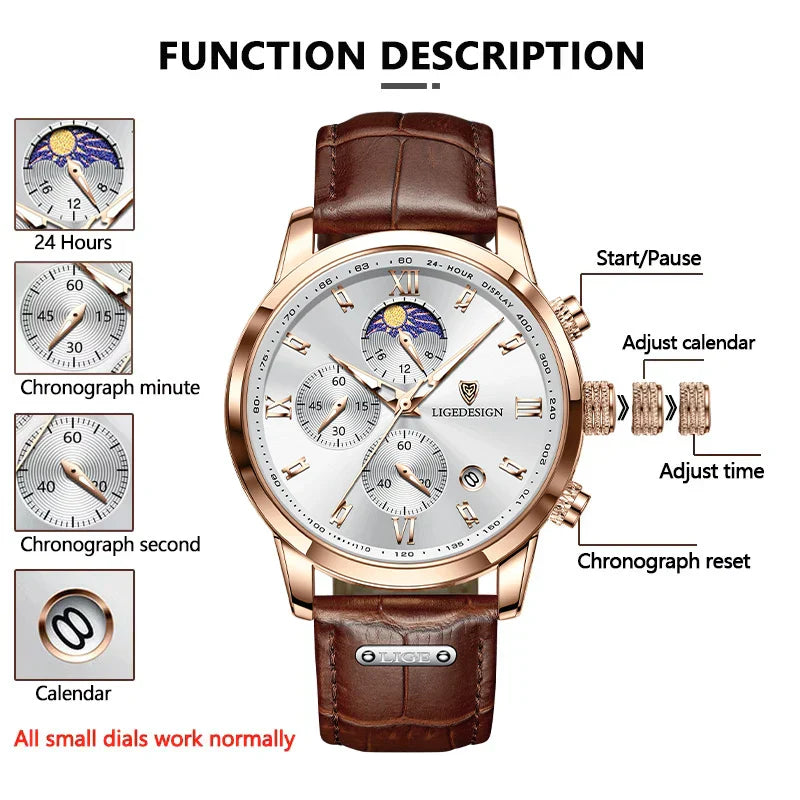 Edle Damen Armbanduhr Lederarmband Analog Quarz wasserbeständig