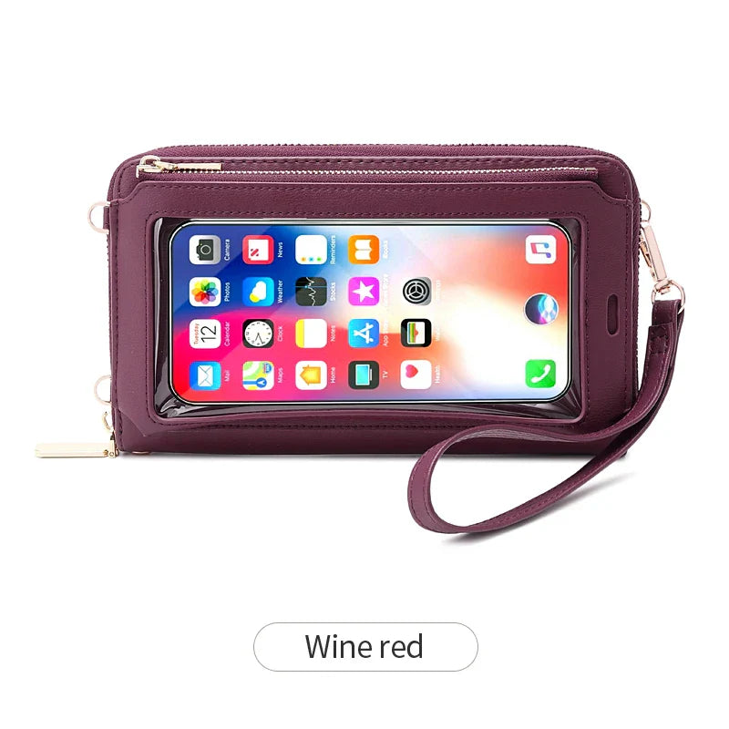 Compact faux leather crossbody bag with zipper with