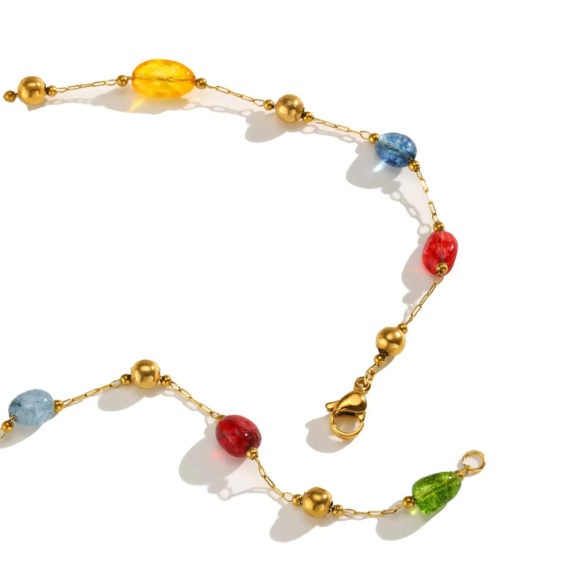 Summer Colorful Rainbow Natural Stone Boho Necklace for Women, Stainless Steel Beaded Chain Y-Shaped Necklace, Fashion Jewelry