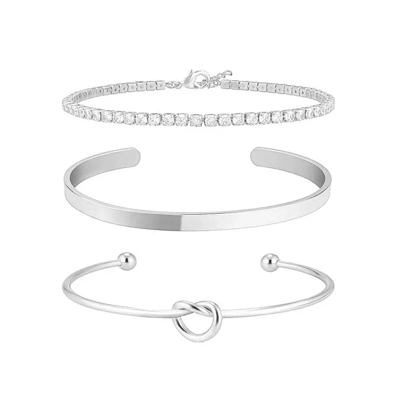 3pcs Stainless Steel Gold Plated Bracelets Adjustable Jewelry Gifts Luxury Zircon Chain Bangles Jewelry Accessories – Necklace