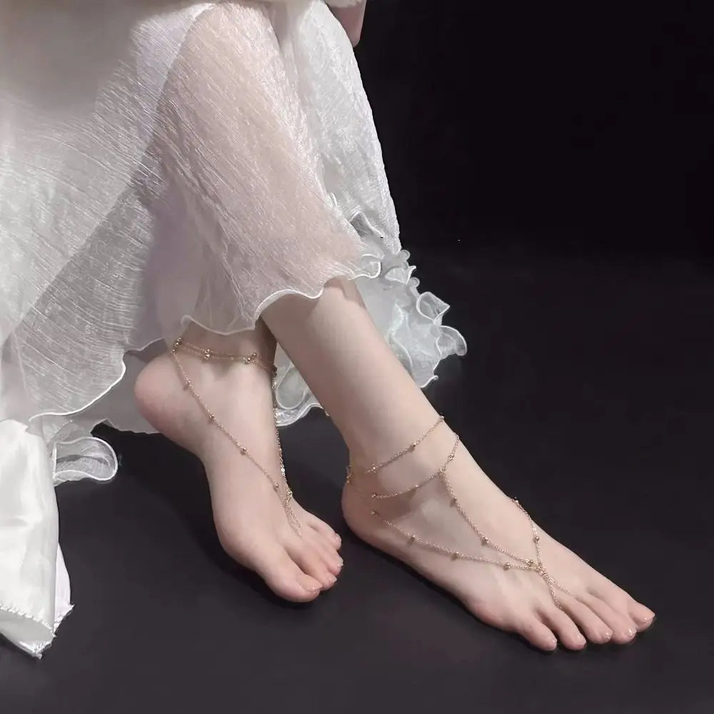 Fashion Anklet Bracelets Summer Multilayer Mesh Tassel Toe Foot Jewelry Wedding Party Accessories – Bracelet