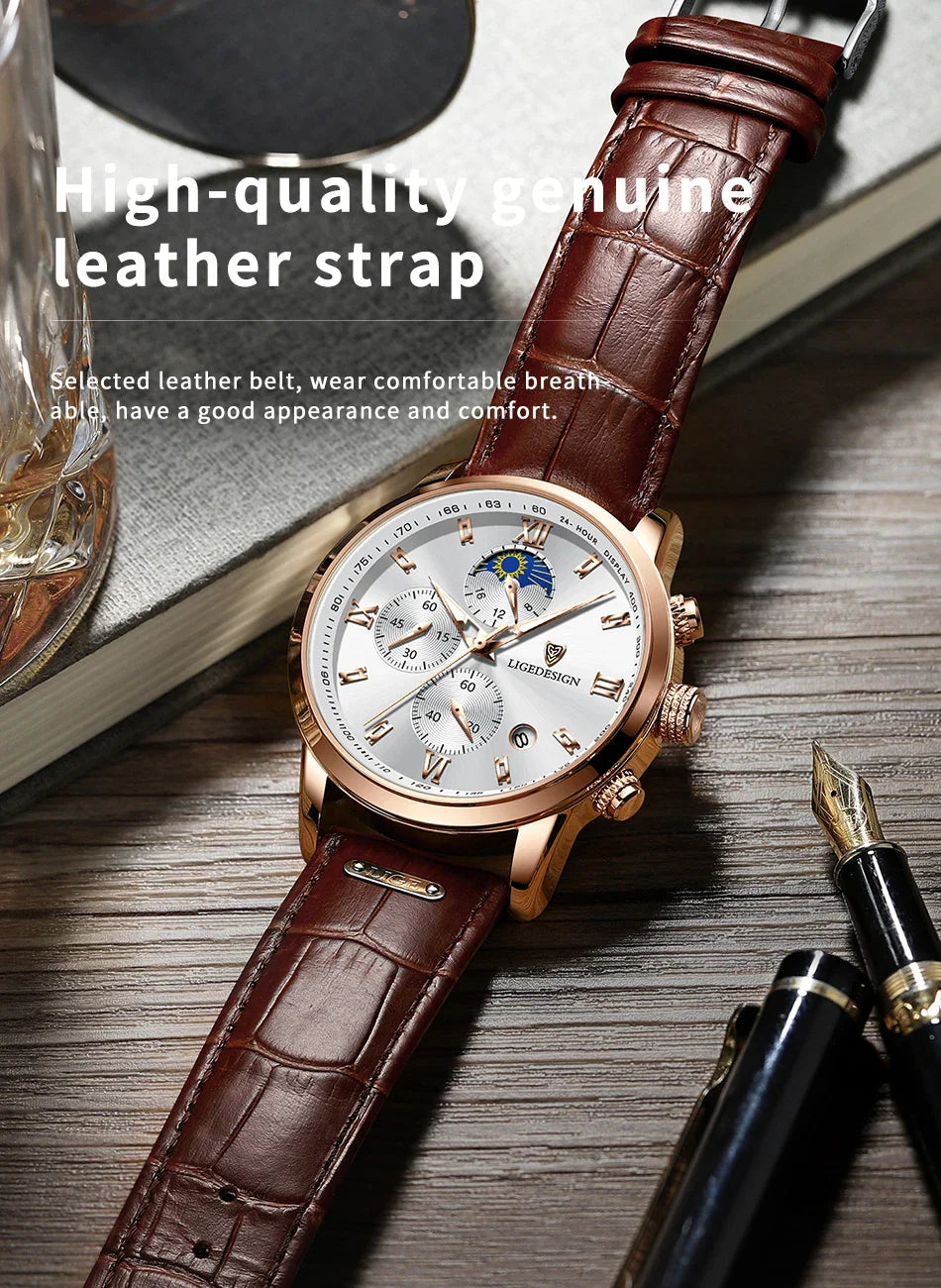Edle Damen Armbanduhr Lederarmband Analog Quarz wasserbeständig