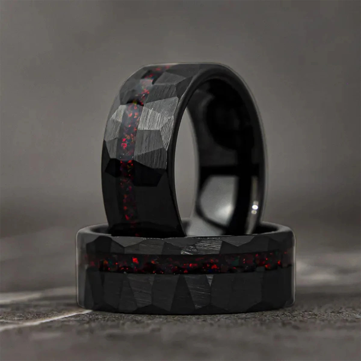 Black Tungsten carbide rings for man fashion jewelry Men's wedding bands Inlaid red opal engagement rings fine gifts anillos