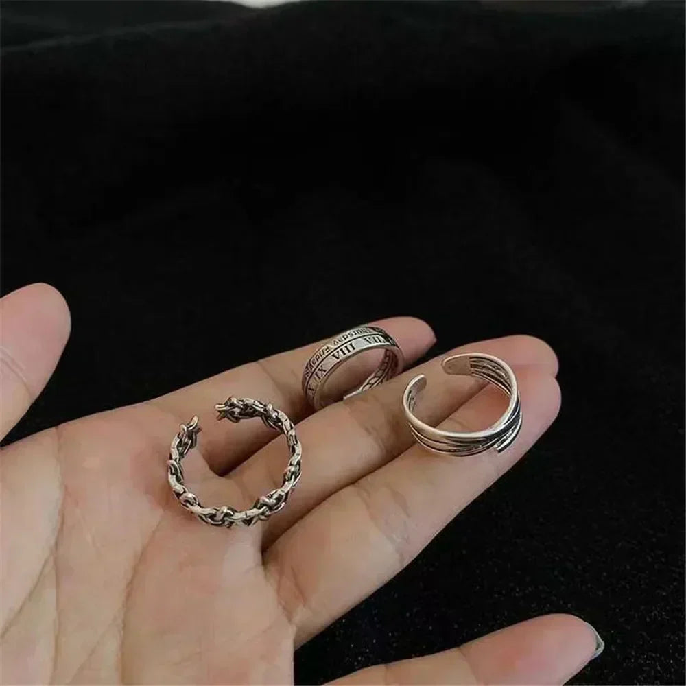 LATS Vintage Pink Roman Numerals Cool Rings Set Rock Hip Hop Twist Geometry Open Ring Fashion Ins Jewelry Gifts
