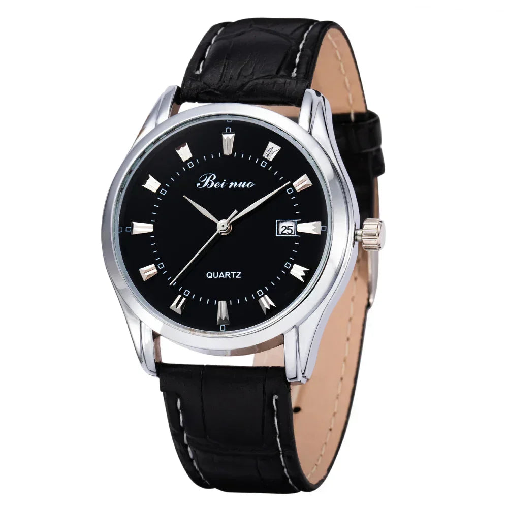 Herren Business Quarzuhr – Elegante Lederarmbanduhr, stoßfest & wasserdicht