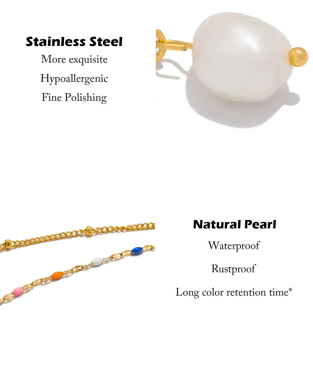 UHBINYCA Double-layer Layered Necklace for Women, Stainless Steel Chain Pearl Charm Pendant Necklace for Daily Jewelry